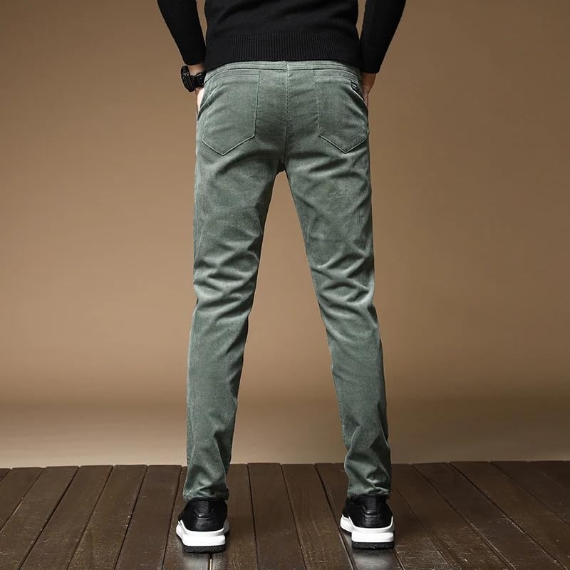 Winter Fleece Warm Corduroy Pants Men Business Slim Fit Stretch Thicken Gray EN8 Fluff Casual Trousers Male4