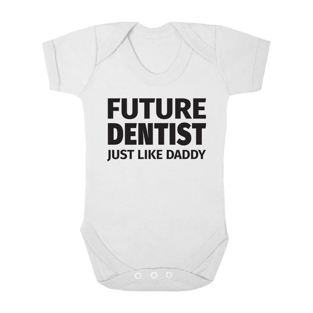 Shopagift Boys White Future Dentist Like Daddy Cute And Girls Baby Vest Bodysuit (, 3-6 Months)