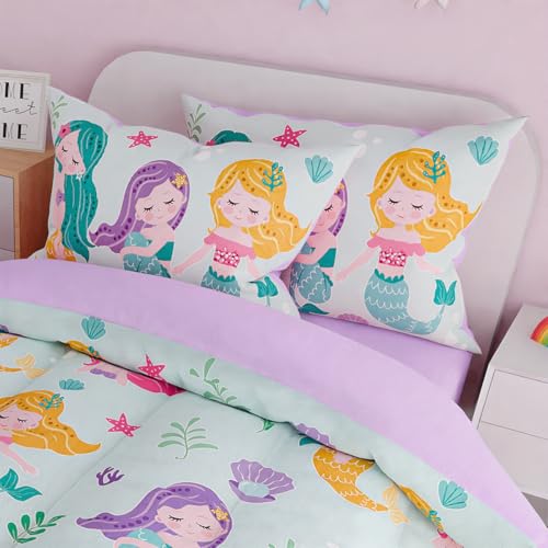 Image of SANDJEST Mermaid Bedding Twin for Girls, Ultra Soft Microfiber Comforter Set Twin Size with 3-Pieces, Comforters Bed Sets for Kid Children Teen Tween Bedroom Decor