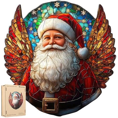 Reouinty Wooden Puzzle for Adults, Santa Claus Wooden Jigsaw Puzzles(11.2 * 11.2in-200pcs), Beautiful Wooden Puzzle with Box Birthday Gifts for Adults and Kids Family Game Cover