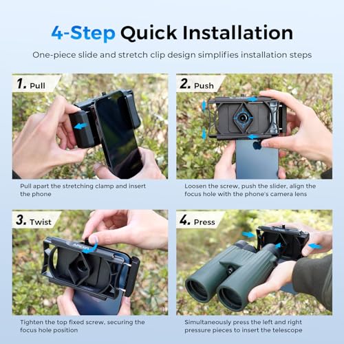 Upgraded Telescope Phone Adapter, Rotatable 360° Binocular Photo Adapter for Android & iPhone,Smartphone Holder Mount for Telescope,Monocular,Binocular,Spotting Scope,Microscope with Bluetooth Shutter