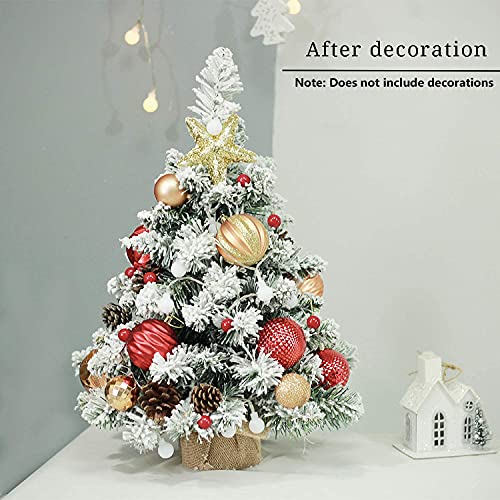Pre-Lit Artificial Mini Christmas Tree with LED Lights,20 Inch Snow Flocked Pine Xmas Tree,70 Branch Tips,Desktop Tabletop Christmas Tree Burlap Base-(50cm) - Image 5