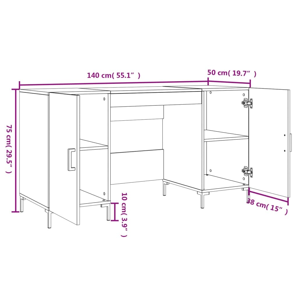 Scrivania in rovere Sonoma, 140 x 50 x 75 cm, con 4 scomparti e ante, tavolo da ufficio per casa e studenti, tavolo da lavoro autoportante in stile industriale per piccoli spazi