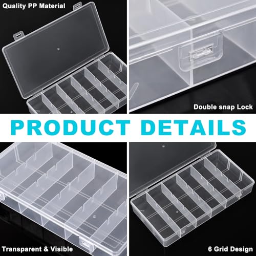 Image of 2 Pack Clear Plastic Organizer Box with 6 Grids for Beads, Crafts, Art DIY, Jewelry, Screws, Pins, Fishing Gear, Small Items（No dividers）