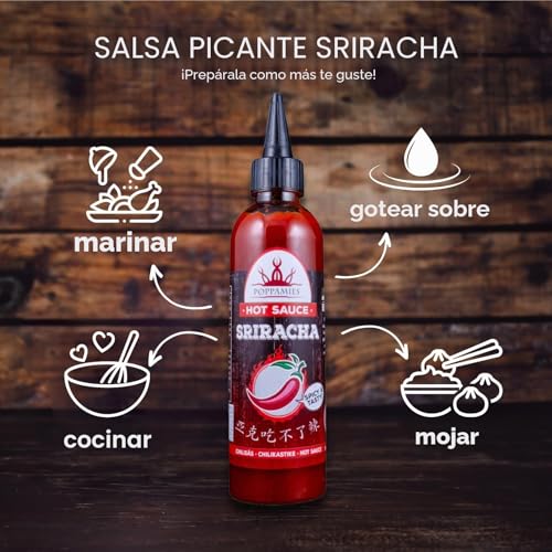 Miniatura 3 de Poppamies Salsa Picante Sriracha - Sin Gluten Sin Lactosa Vegana - Picante: 4 10-275g