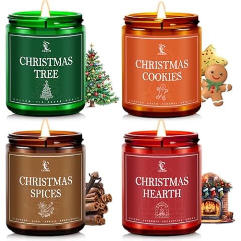 Christmas Candle Set, Christmas Scented Candles for Home, 4 Pack Winter Candles Soy Wax Candles, Christmas Gifts for Women Men, Christmas Fragrance of Christmas Tree/Spices/Cookies/Hearth Cover