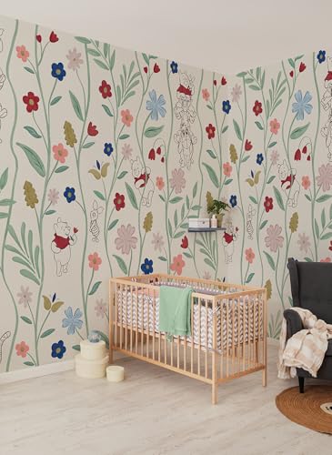 Komar Vinyltapete - Disney Winnie the Pooh Blossom Friends - Größe 212 x 250 cm, 1 Rolle mit 4 Bahnen, Kinderzimmer, Babyzimmer, Tapete