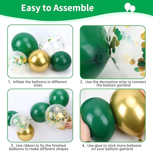 RUBFAC 2026 Graduation Decorations Green and Gold Balloon Garland Arch Kit, 140pcs Latex Pary Balloons, Dark Green Gold Confetti Star Balloon for Birthday Wedding New Year Party Decorations by rubfac - Used condition - Image 3