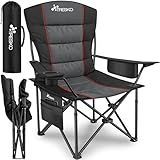 TRESKO® opvouwbare campingstoel tot 150 kg | visstoel vouwstoel klapstoel met armleuningen en drankenhouder (grijs)