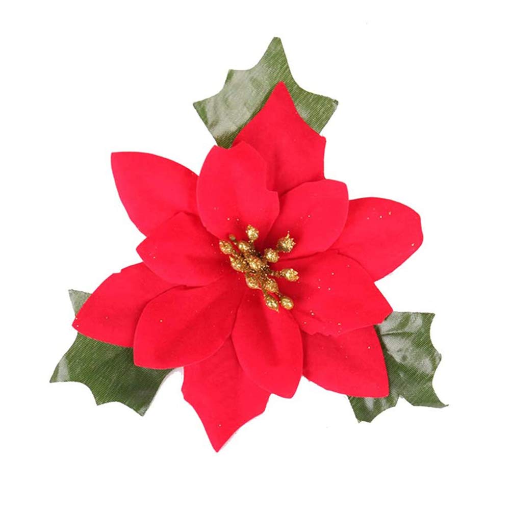 10 PCS 5 Inches Red Poinsettia Flowers Artificial Christmas Wedding for Christmas Flowers Tree Crafts and Wreaths Decor Ornaments by Baryuefull