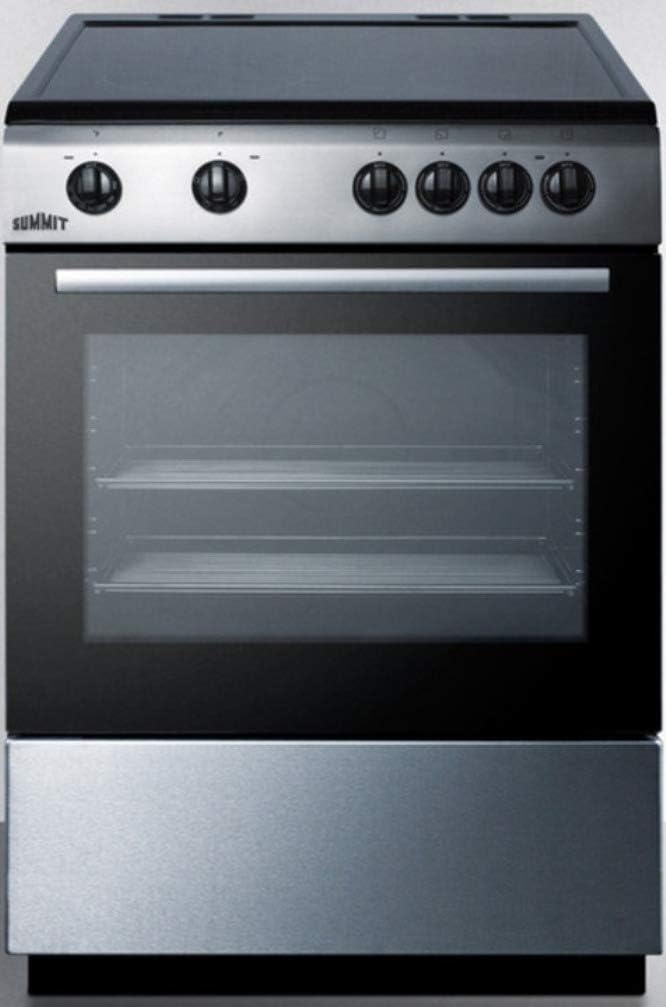 Summit Appliance CLRE24 24" Wide Smoothtop Electric Range in Slide-in Style with Stainless Steel Manifold, Storage Drawer, Large Oven Window, Black/Stainless Steel Door and Black Cabinet