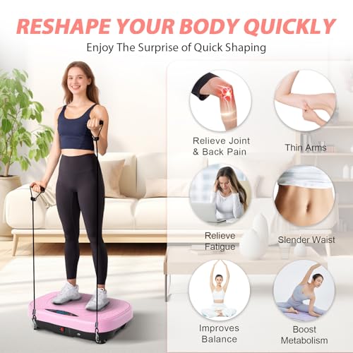 Image of Vibration Plate Exercise Machine for Lymphatic Drainage, 10 Preset Modes & 200-Level Vibrating Platform for Whole Body Fitness, Bluetooth Audio, Home Gym Shake Plate with Resistance Bands