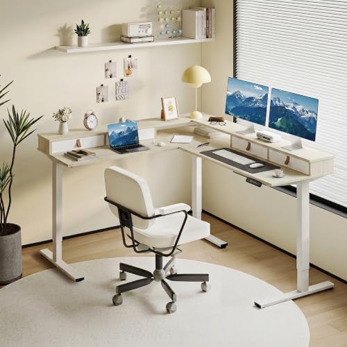 Image of SANODESK 71x63 Electric L-Shaped Corner Standing Desk with 4 Drawers