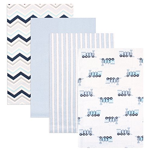 Image of Luvable Friends Unisex Baby Cotton Flannel Receiving Blankets, Train 4-Pack, One Size