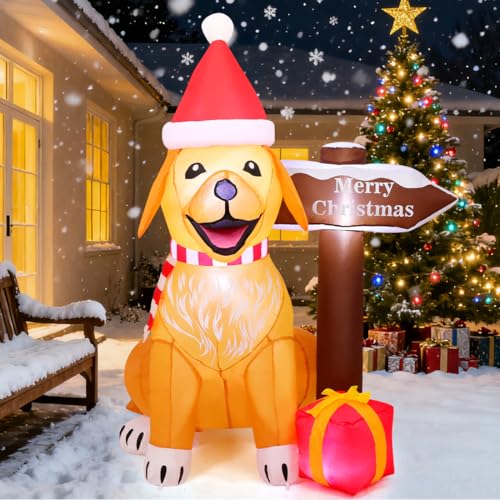 Aufblasbarer Golden Retriever mit Weihnachtsschild