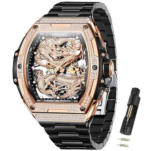 Image of OLEVS Automatic Men's Watches Fashion Diamond Dragon Skeleton Mechanical Self Winding Tourbillon Stainless Steel Waterproof Luminous Watches for Men