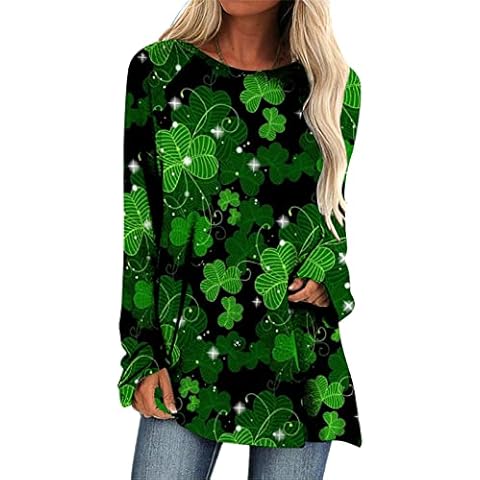 ZEFOTIM St Patricks Day Shirts for Women Long Sleeve Lucky Funny Tshirts Plus Size Sexy Irish Shamrock Graphic Tees Spring Fashion Casual Tops 2024 Blouse Pullover Summer Dark Green M Cover