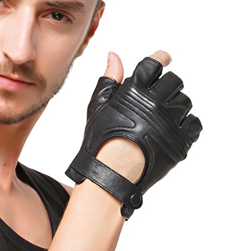 NAPPAGLO メンズ 男性用 ショート 羊革 手袋 指なし 夏 春 秋 通勤 通学 U型嵌め口 運動 ドライブ バイク グローブ （M ブラック）