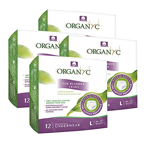 Image of Organyc Bladder Control Underwear for Women - Organic Cotton Protective Underwear for Incontinence, Leak Protection, Odor Protection and Sensitive Skin, Large, 48 Count