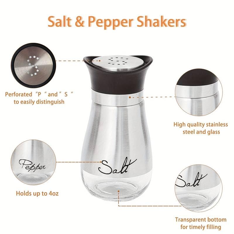 Set di Agitatori di Sale e Pepe, 4 Once di Vetro Fondo Sale Pepe Shaker Con Coperchio in Acciaio Inossidabile Per Tavolo da Cucina, Camper, Campo
