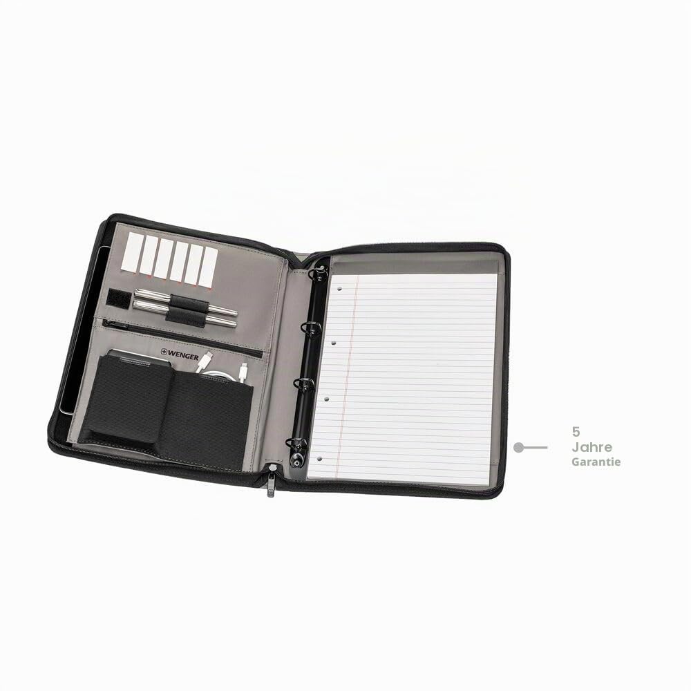 WENGER Affiliate Schreibmappe mit Ringhefter und 10 Zoll Tabletfach, Padfolio mit Business-Organizer, Polyester, A4-Notizbuch, Damen Herren, Grau, 601360