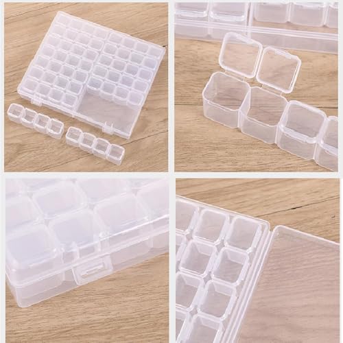 HSYTEK 56 Fächer Perlen Aufbewahrungsbox, Diamond Painting Aufbewahrungsbox, Sortierbox Plastik mit Unabhängigem Fächern, Kleinteile Sortierboxen für Nail Art Strass, Schmuck, DIY Handwerk (Weiß)