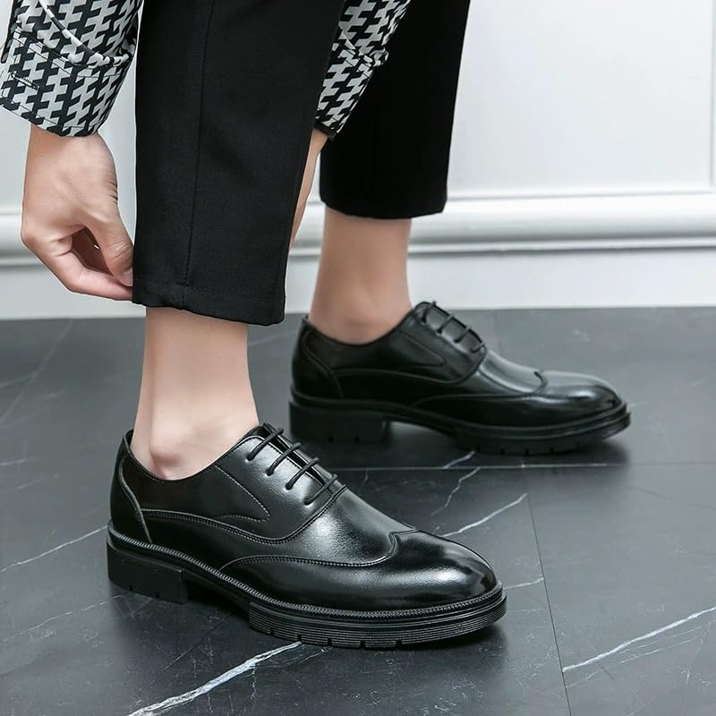 Mens Business Dress Shoes Lace-Up Thick Sole Leather British Style Groom Wedding Formal Oxford Comfortable Footwear2
