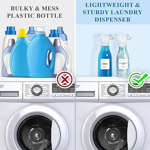 Image of Laundry Detergent Dispenser Bottle 40oz with Waterproof Label for Laundry Detergent Soap Fabric Softener Bleach Scent Booster Beads, Sturdy PET Bottle for Laundry Room Decor 2 Pack