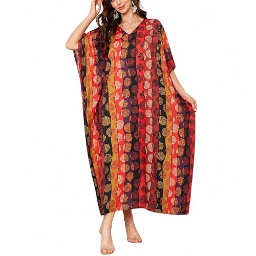 Image of Gypsie Blu Women Plus Size Kaftan Dress Beach Cover Up Maxi Dresses for Women, V-Neck Kimono Sleeve 1X-3X