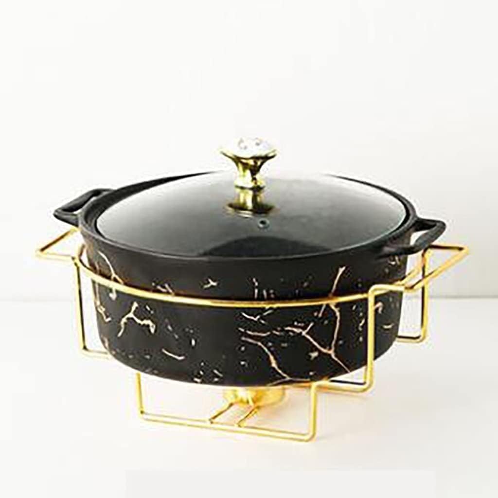 2 Quart Round Chafing Dish Buffet Set, Ceramic Chafer with Glass Lid, Chafer and Buffet Warmer Set for Buffet Weddings Parties,