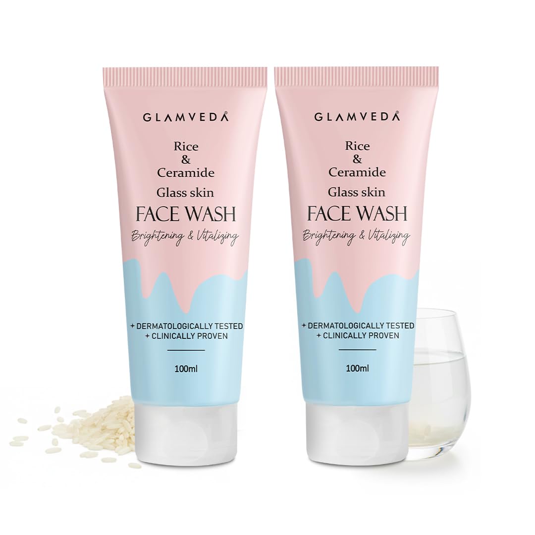 Korean Rice Face Wash With Rice Water & Ceramide for Glass Skin (Pack of 2,100ml) | Face Cleanser for Women | Hydrated & Even Skin Tone | Glowing & Brightening | For Men & Women