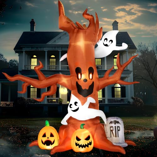 8FT Halloween Inflatable Scary Tree with Ghost Decor, - image 1