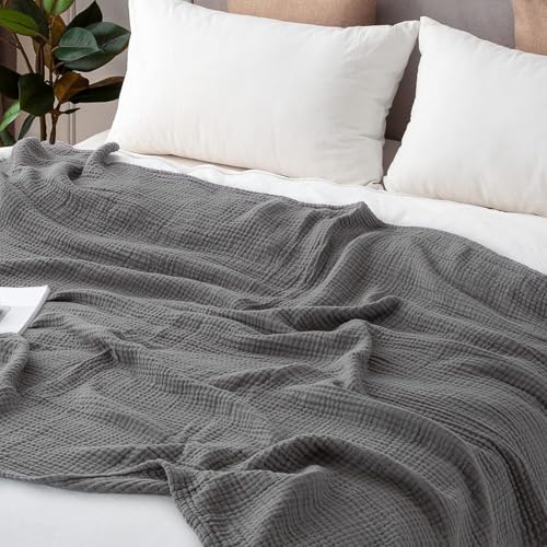 Image of EMME Muslin Blankets for Adults Throw Blanket for Couch Breathable Gauze Soft Lightweight Airy Grey Queen 90 inch x 90 inch