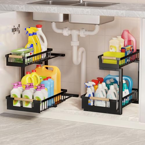Under the Sink Organizer Kitchen , 2 Tier Large Pull
