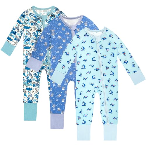 Image of Gaiibbt Rayon of Bamboo Pajamas Rompers 2 Way Zipper Long Sleeve Footless Rompers