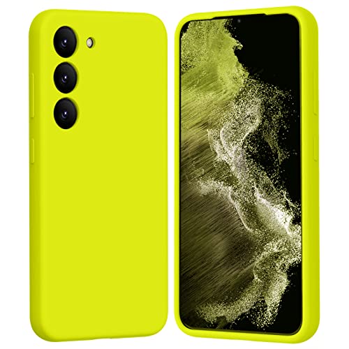 TISOOG Compatible with Galaxy S23 Case 6.1 inch-Silicone Full Cover Shockproof Protective Case with Soft Microfiber Lining Support Wireless Charging Phone Case for S23,Neon Lemon
