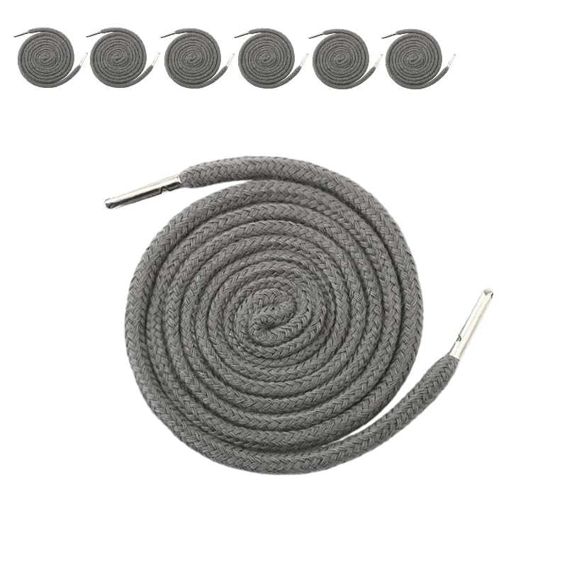6 pieces Grey Drawstring 1.3M Polyester Drawstring Cord Replacement with Metal Closure Ends for Hooded Sweatshirt/Trousers/Shoes