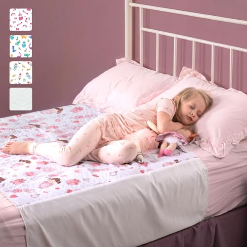 Image of IMPROVIA Pee Pads for Kids - Bed wetting Pads for Kids Potty Training Bed mats for Toddlers Waterproof Reuseable Washable Absorbent, Non Slip - Doll Design - Full Size 34 inchx52 inch