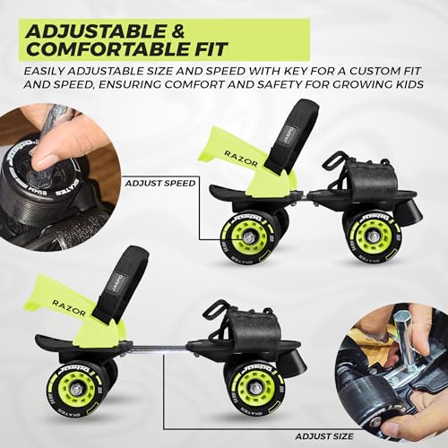 Image of JASPO Razor Adjustable Roller Skates | Unique Ankle Support | 61mm PU Wheels | Anti-Skid Surface | Lightweight | Quad Skates for Kids & Adults (Size 25-31 cm, Age 8+)