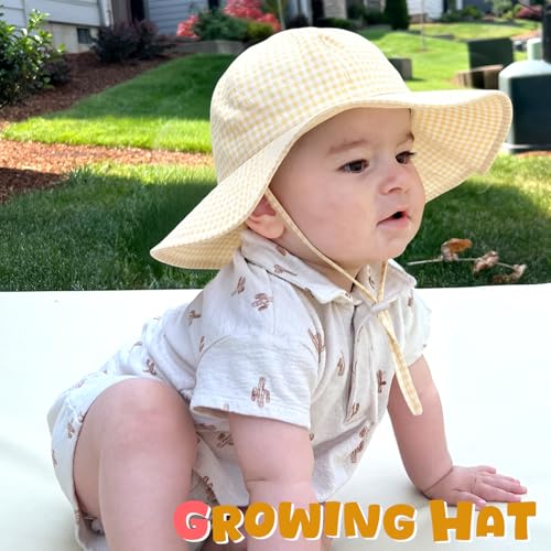 Image of HONGTEYA Baby Sun Hat Toddler Girl Beach Hat Sun Protection Adjustable Outdoor Summer Wide Brim Bucket Hat for Infant Kids