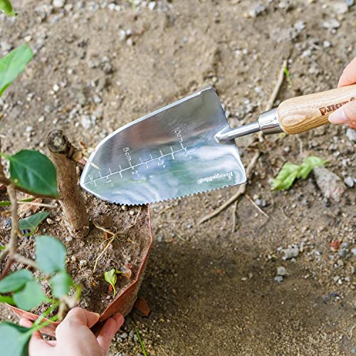 Image of Berry&Bird Garden Serrated Planting Trowel, Multifunctional Shovel with ash Wood and Stainless Steel Digging Trowel Transplanter