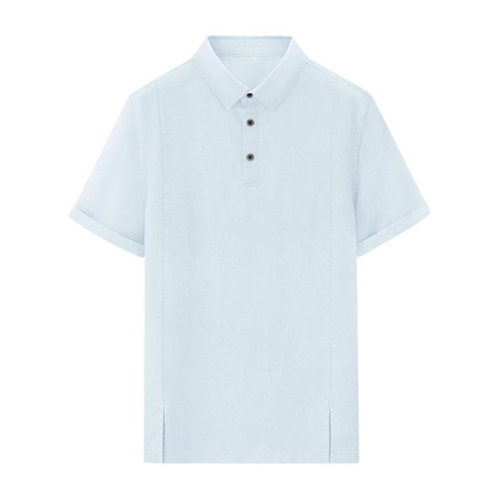Herren einfarbig Leinenmischung Kurzarm Poloshirt lockere Passform für Büro, Wochenende und Freizeit