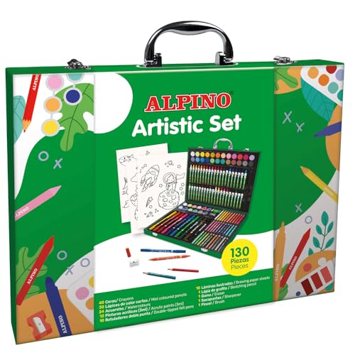 Alpino - Maletín Artístico 130 Piezas | Set Completo para Artistas | Incluye Ceritas, Lápices de Colores, Acuarelas, Pinturas Acrílicas, Rotuladores Doble Punta y Más