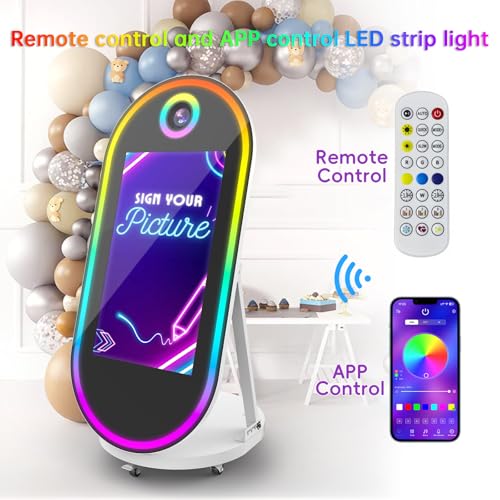 Image of Magic Mirror Photo Booth, 60-32in Interactive Touch Screen Oval Photo Booth Machine,Remote Control RGB Light,Idea Instant Printing and Share for Event Rental Party (White Booth + Camera + Printer)