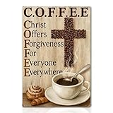 Vintage Coffee Metal Iron Tin Signs Christian Wall Art Decoration Inspirational Wall Decor for Family Living Room Kitchen Motivational Decor Cafe Sign Pictures 8x12 In