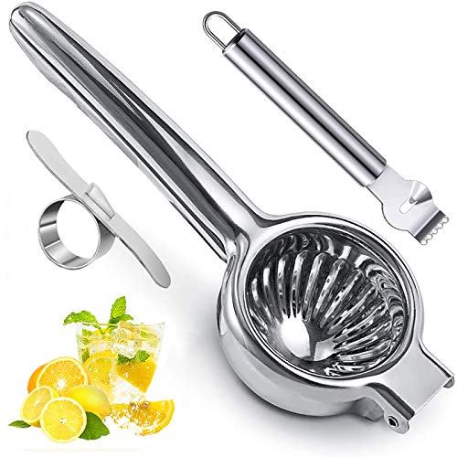 Extra Large Orange Lemon Squeezer Stainless Steel with Premium Quality Heavy Duty Solid Metal Hand Citrus Squeezer - Manual Citrus Press Juicer and Lime Squeezer with Lemon Zester Orange Peeler Tool