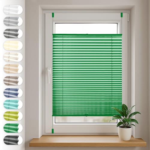 Sonello Plissee Klemmfix ohne Bohren 75cm x 100cm Grün Faltrollo Plisseerollo Jalousie für Tür & Fenster Blickdicht Sichtschutz Sonnenschutz Fertifplissee Rollo