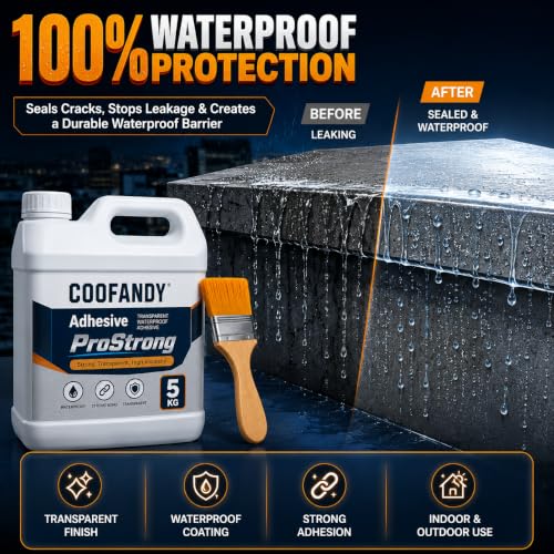 Image of COOFANDY 5 KG Crack Seal Glue with Brush Transparent Waterproof Resin Epoxy for Roof Leakage, Waterproof Glue for Waterproofing, Roof Water Leakage Solution, Transparent Crack Seal Agent for Terrace