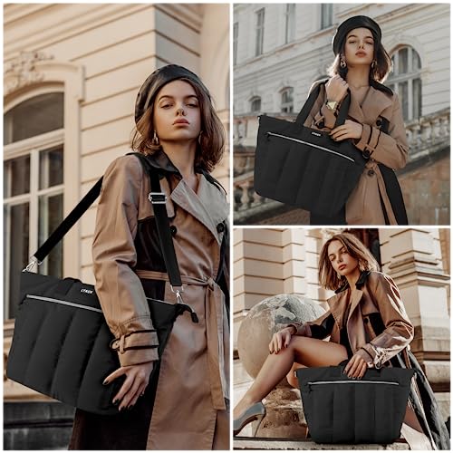 Laptop Tote Bag For Women, 15.6 Inch Computer Bag Handbags With Makeup Bag, Large Lightweight Travel Tote Bag With Zipper, Carry On Bag For Travel, Work, Business, Office, Casual, Black #TOP6