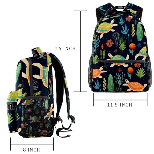 Sac à dos léger tortue de mer colorée mignon sac école avec compartiments